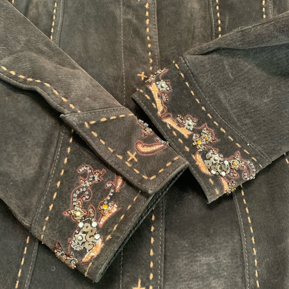 Coldwater Creek Brown Suede Jacket Beaded Embroidered Western Size Large vintage - Picture 14 of 17
